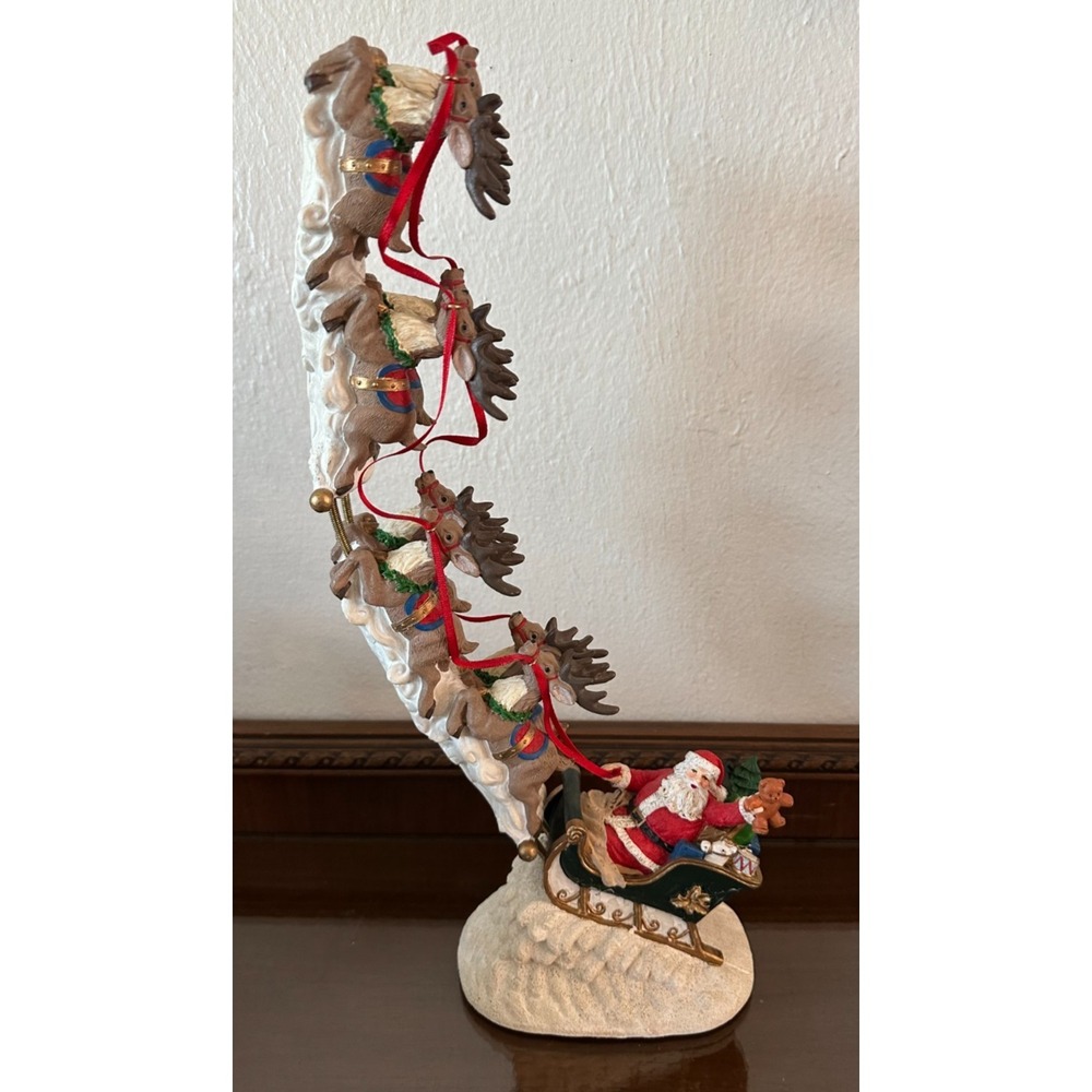 Vintage Santa's Sleigh Flying Reindeer 17.5" Christmas Holiday Claus Trim A Home